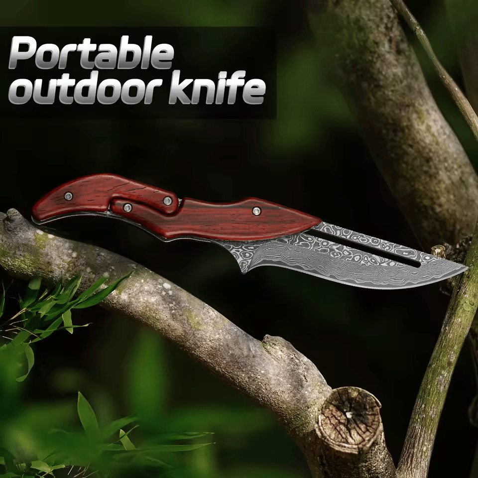 🔥Limited Time Discount 💥Artisan Wood Series: Unique Swing-Lock Folding Knife with Damascus-Style Blade🔪