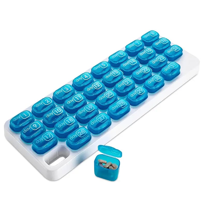 🔥Last Day 49% OFF -💊Monthly Pill Organizer with Lid - Arthritis-Friendly Easy-Open Lids 31 Removable Daily Pill Pods Date Reminder & Travel Case for Vitamins & Medications