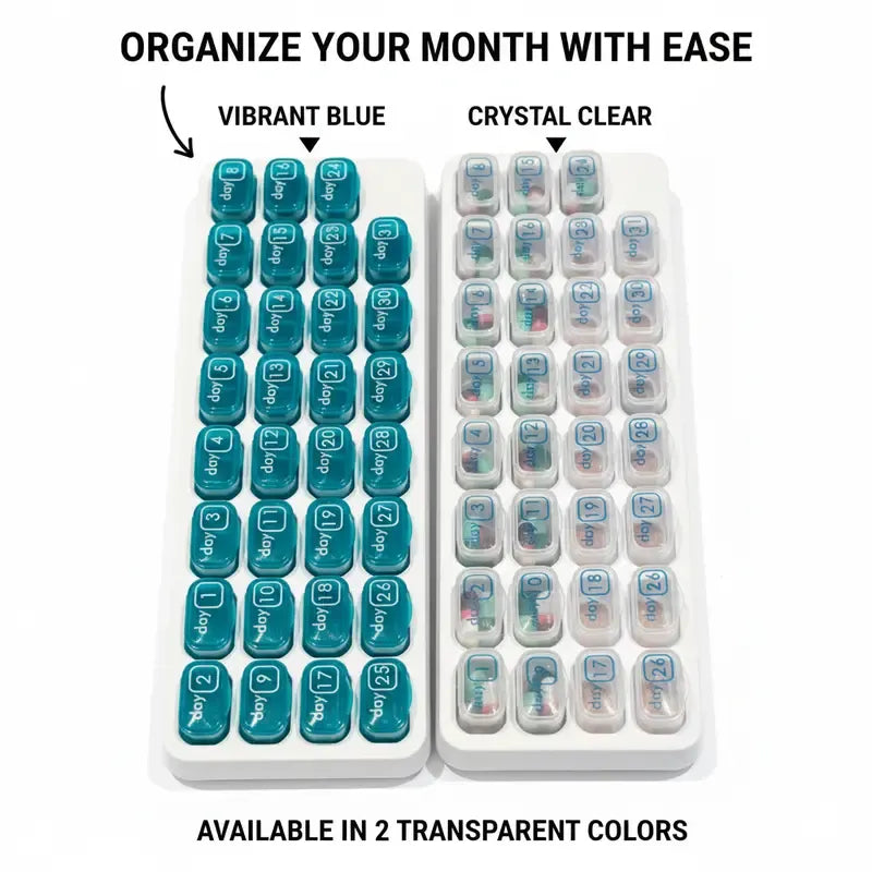 🔥Last Day 49% OFF -💊Monthly Pill Organizer with Lid - Arthritis-Friendly Easy-Open Lids 31 Removable Daily Pill Pods Date Reminder & Travel Case for Vitamins & Medications