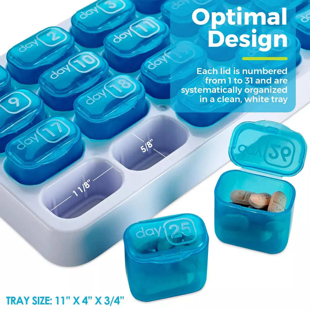 🔥Last Day 49% OFF -💊Monthly Pill Organizer with Lid - Arthritis-Friendly Easy-Open Lids 31 Removable Daily Pill Pods Date Reminder & Travel Case for Vitamins & Medications